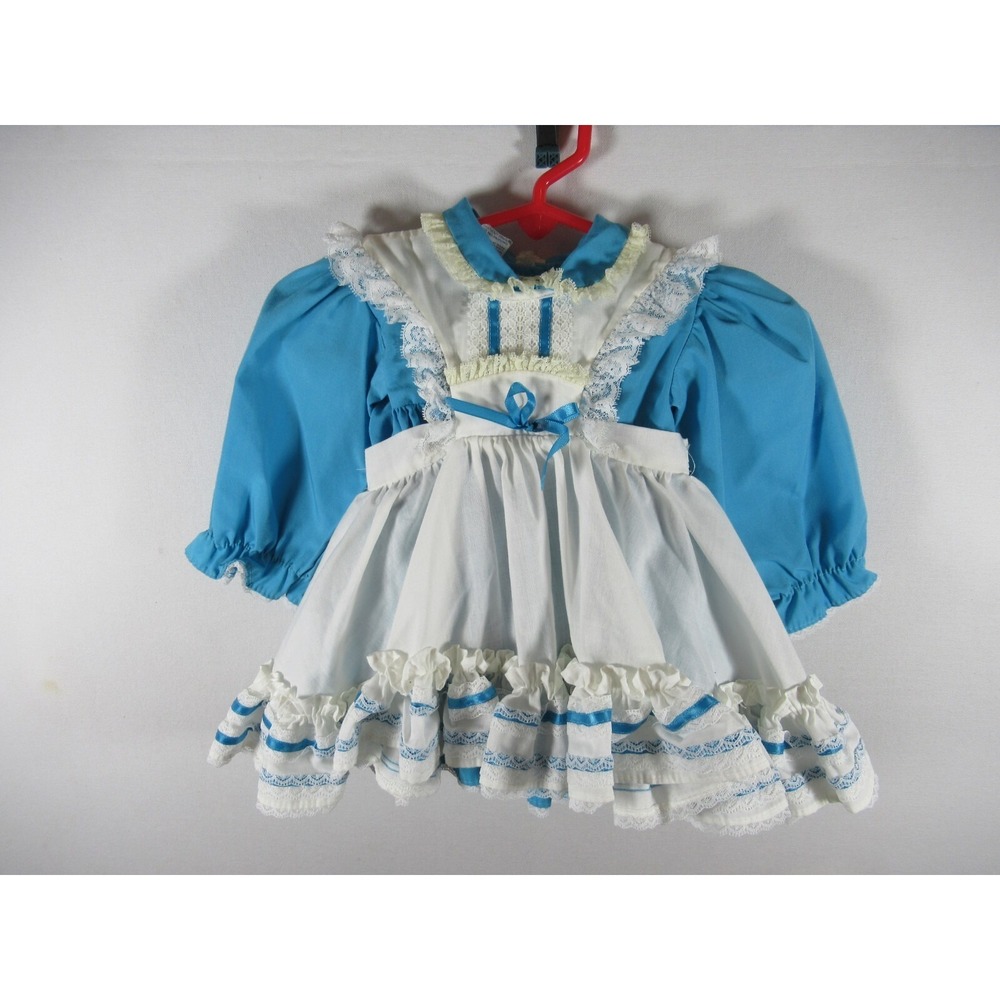 Vintage Mini World Frilly Ruffle Pinafore Dress Baby Girl 0-3 Months Lace 90s
